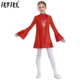 thumbnail image 2 of Vestidos de baile de Jazz para niñas, lentejuelas brillantes, gimnasia, Ballet, cuello falso, manga acampanada, vestido con abertura en la espalda, disfraz de Fiesta Disco, 2 of 5