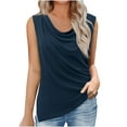 thumbnail image 2 of Fartey Womens Summer Tank Tops Loose Casual Cowl Neck Tanks Soft Stretch Sleeveless Shirt Solid Color Side Split Ruched Irregular Hem Blouses Navy XL, 2 of 8