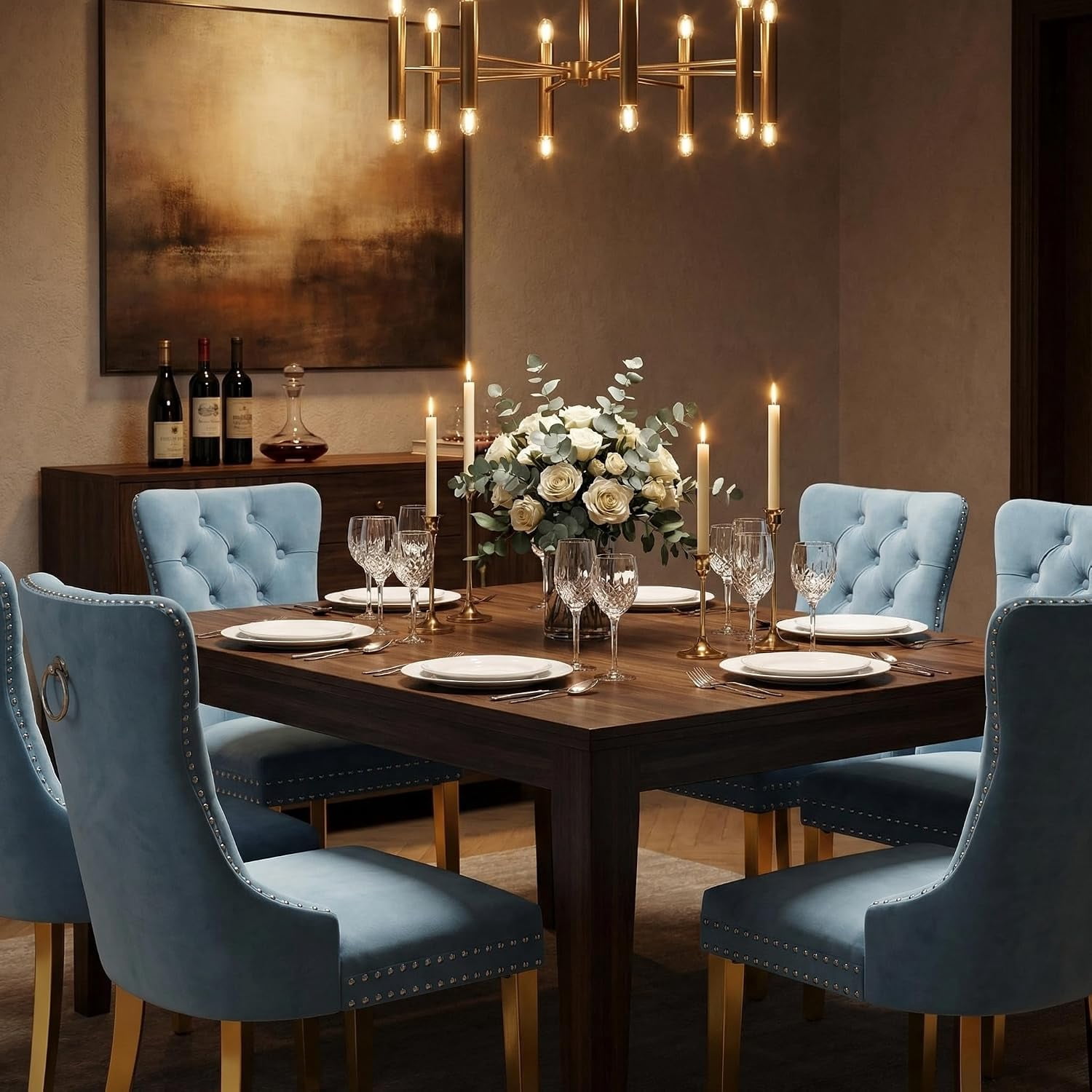 Collection Tufted Velvet Dining Chair, Nailhead Trim, Solid Wood Legs, Set of 2