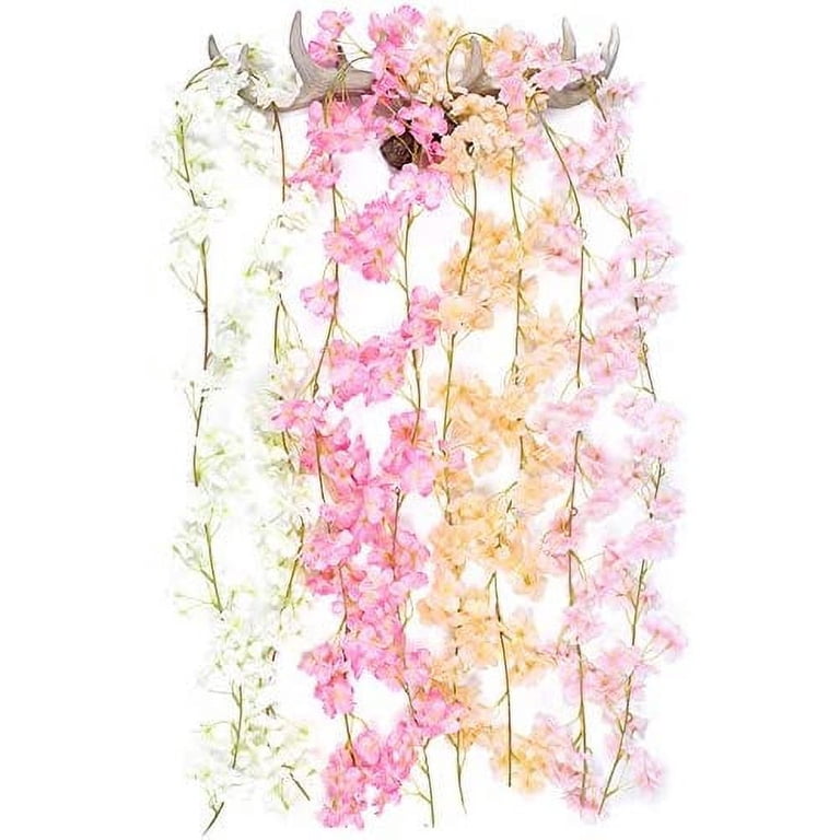 Pink Artificial Cherry Blossom Garland With Fairy Lights – 4 Hanging Vines For Spring & Wedding Decor