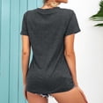 thumbnail image 2 of Short Sleeve Blouse Round Collar Sequin Pocket Casual Tunic Blouse Shirt for Women Summer Black Grey L, 2 of 5