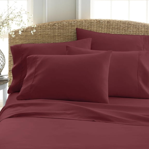 Flex Head Top Split King Royal Egyptian Quality Bed Sheet Set with 1 Fitted Sheet with 34" Split TOP, 1 King Flat and 2 King Pillow Cases- No Wrinkle- No Shrinkage- Ultra Soft (Burgundy)