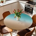 thumbnail image 6 of Teal Brown White Round Fitted Tablecloth with Elastic Edge,Waterproof Table Cloth Fits Tables Up to 36"-44",Wipeable Washable Table Cover for Indoor Outdoor Dinning Party,Gradient Abstract Art, 6 of 9