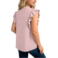 thumbnail image 5 of Fengqque Girls Blouse V-Neck Ruffled Cap Sleeves Pleated Front Relaxed Fit Flowy Casual Top 5-14 Years Pink 7-8Years, 5 of 9