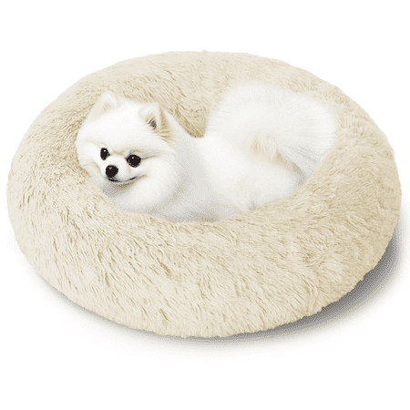 CshidWorld 20 Inch Calming Donut Dog Bed for Small Dogs Anti-Anxiety Cozy Soft Round Pet Bed Fluffy Washable Dog Bed for Small Medium Dogs and Cats