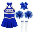 thumbnail image 3 of Alvivi Kids Girls Cheerleading Outfits Cheer Leader Sleeveless Dance Dress with Stocking Pom Poms Set A Blue 12, 3 of 7