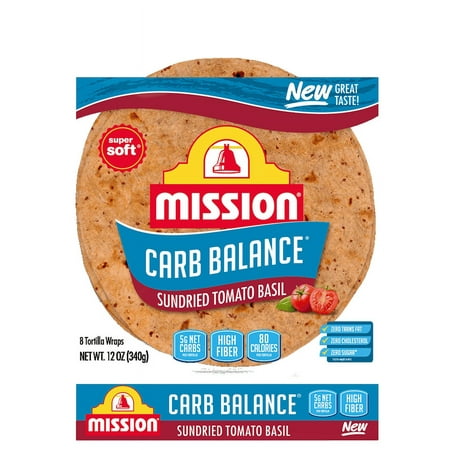 Mission Carb Balance 8" Sundried Tomato Basil Tortilla Wraps Low Carb, Keto Friendly 8 Count