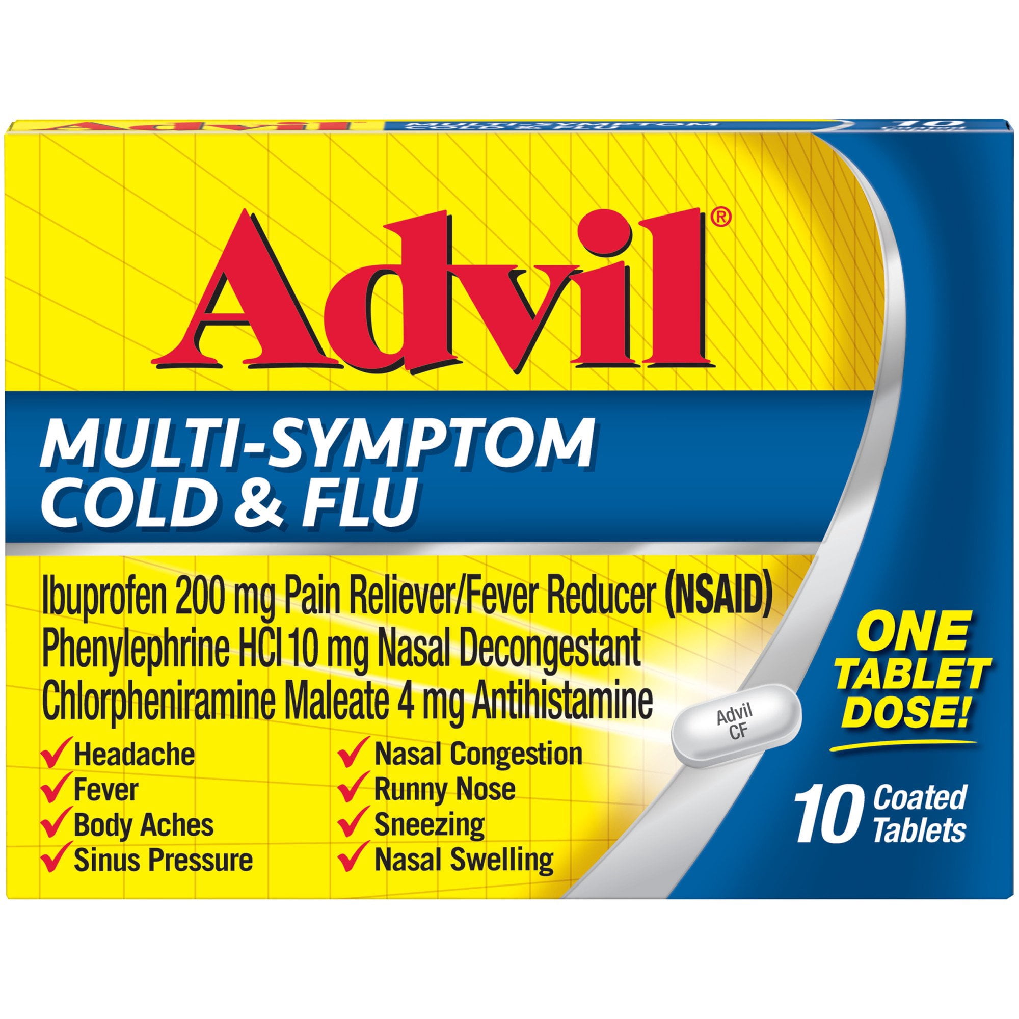 Advil Multi-Symptom Cold & Flo Pain Reliever Coated Tablets, 10ct, 2-Pack