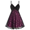thumbnail image 3 of Women's Gothic Retro Halloween Dress Bat Print Camisole Dress Double Layer Chiffon Mesh V Neck Dress Party Punk Tank Top Women's Dress-SoftRed-XL, 3 of 6