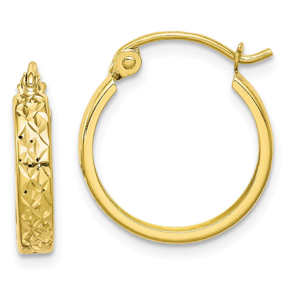 10k Yellow Gold Diamond-cut 3mm Round Hoop Earrings Length 15mm