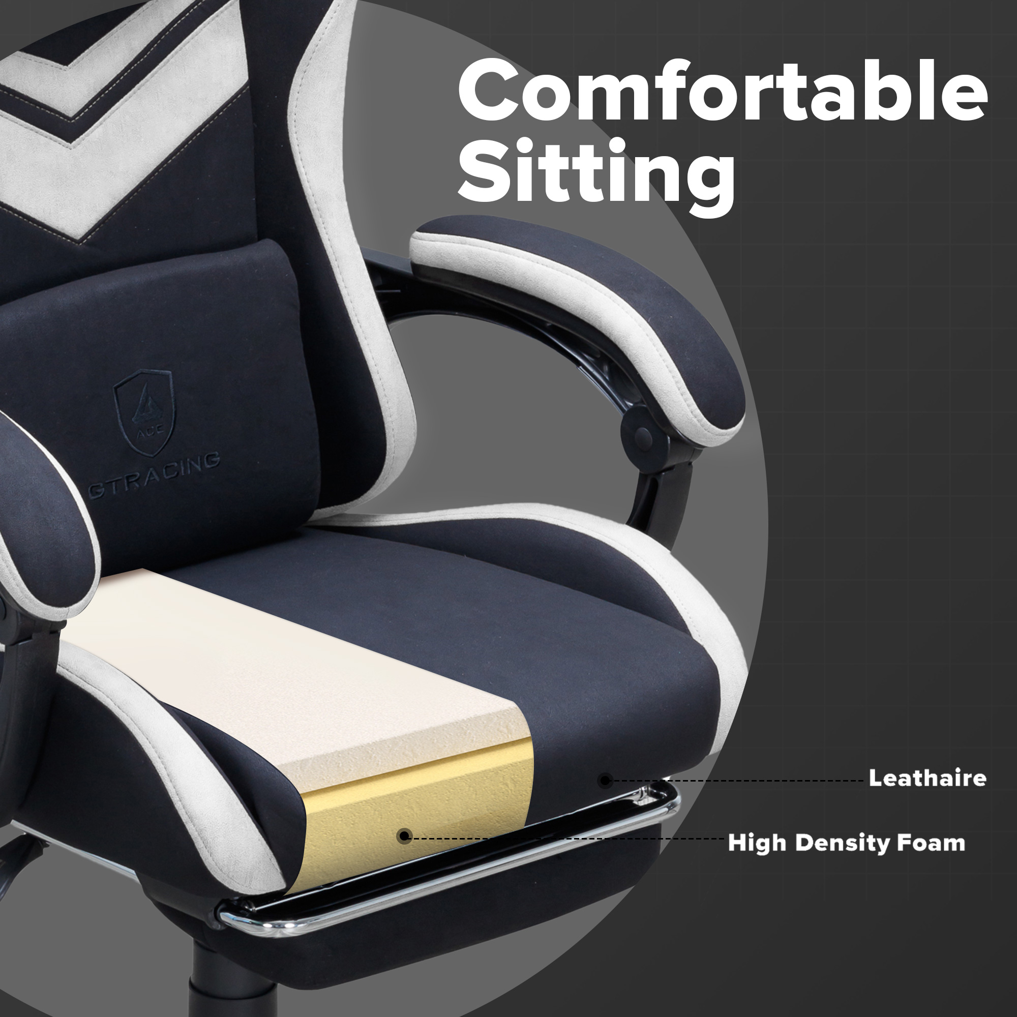 GTRACING GTW-300 Ergonomic Gaming Chair, Black/White photo 6
