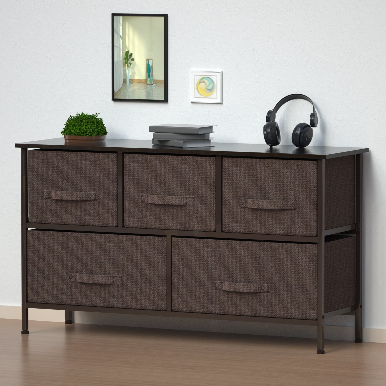 Hengu 2 Tier 5Drawer Organizer, Fabric Storage Tower Bin