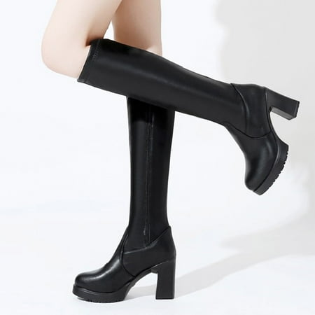 

eczipvz Womens Shoes Boots for Women Fashion Autumn And Winter Women s Medium Boots Thick Heel High Heel Round Head Wide Calf Rain Boots for Women plus Size Black-8