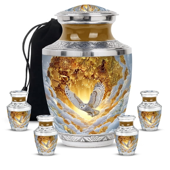 SABURIAL Owl Urn - Keepsake Urn For Adult Human - Combo 3 - Large With 3 Inch Pack Of 4 - Cremation Urns For Men & Women - Memorial Keepsakes For Ashes - Large Memorial Urns Ashes