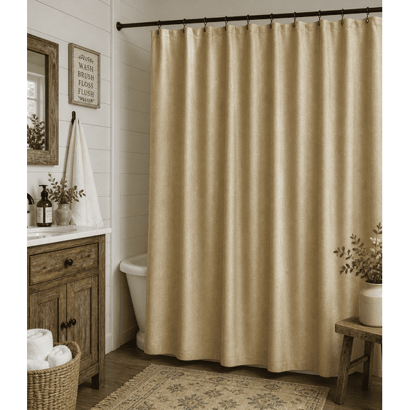 Serafina Home Luxury Fabric Gold Shower Curtain: Shimmering Textured Jacquard Cloth 70" x 72"