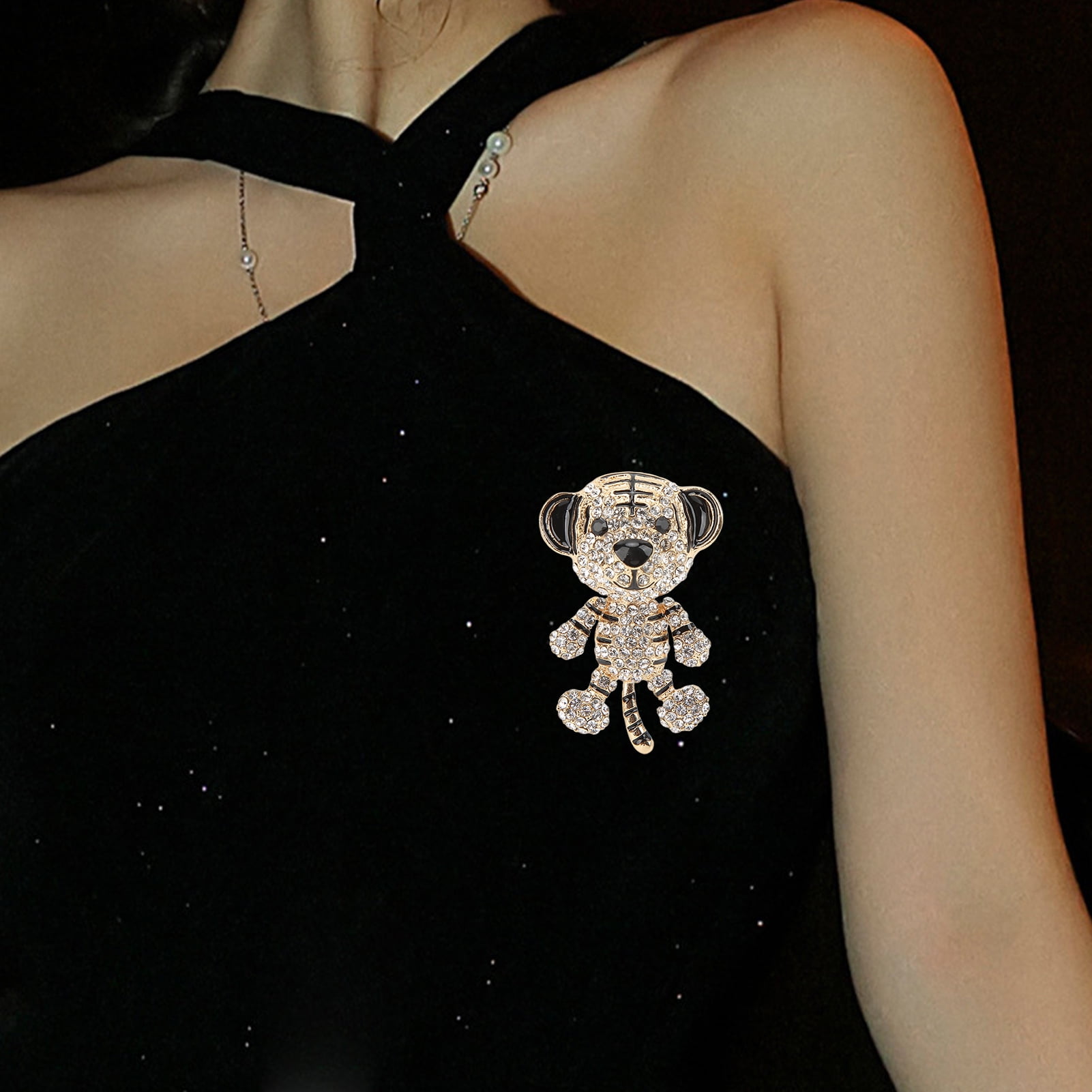 Hongkaii Rhinestone Brooch Cute Tiger Shape Fashionable