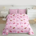 thumbnail image 2 of jejeloiu Cartoon Bow Bowknot Full Size Comforter Sets,Pink Cute Strawberry Bedding Sets For Princess Reversible 3pcs, 2 of 8