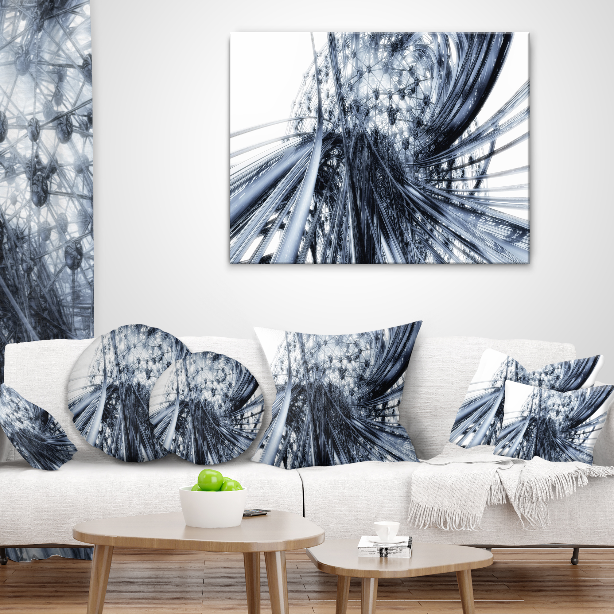 Designart Fractal Black N White Connected Stripes - Throw Pillow - 16x16