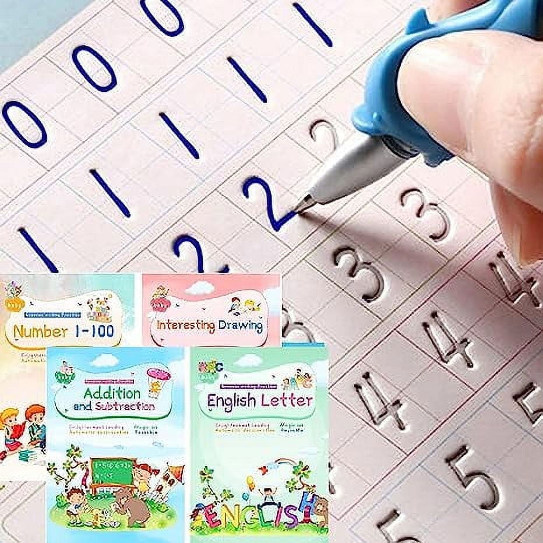 ERDOUY Magic Ink Copybooks Reusable Handwriting Workbooks for Grooves Template Design and Handwriting Aid Practice The Print Writing (4 Books with Pens)