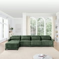 thumbnail image 3 of Newest 4-Seater Modular Chenille Sofa with Movable Ottoman - Green Fabric, Ergonomic Lumbar Support & Solid Wood Frame for Living Room/Study, 3 of 10