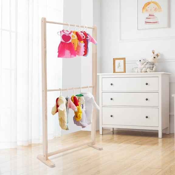 Natural Wood Clothing Garment Rack for Children Dog Clothing Display Retail Storage 2-Tier