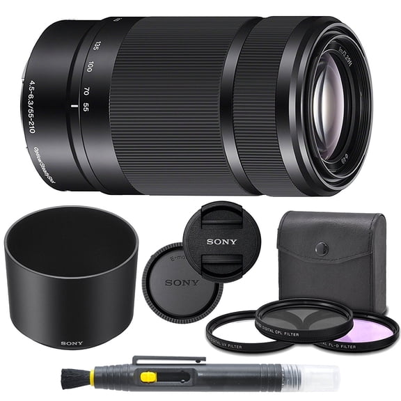 Sony E-Mount 55-210mm (Black) F 4.5-6.3 Lens for Sony E-Mount Cameras Bundle. Includes: Filter Kit, Cleaning Pen, Front and Rear Lens Caps and Original Sony Lens Hood - International Version