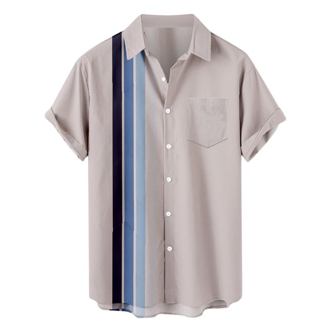 Blusa de camisa de manga corta con solapa de moda informal con patrón estampado para hombre Pompotops oipoqjl46870