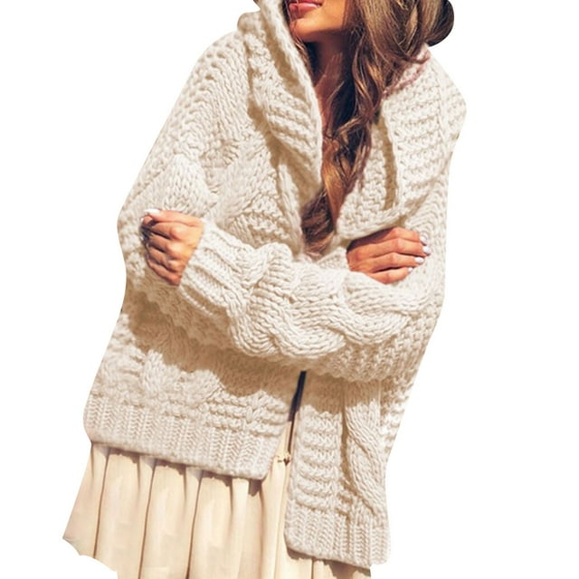 Gibobby Suéter mujer Cárdigan para mujer algodón manga larga abotonado cárdigan de punto de gran tamaño(Beige,CH)