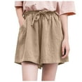 thumbnail image 6 of Women's Linen Summer Shorts Casual Bermuda Wide Leg Mid Length High Waisted Drawstring Short with Pocket, 6 of 6