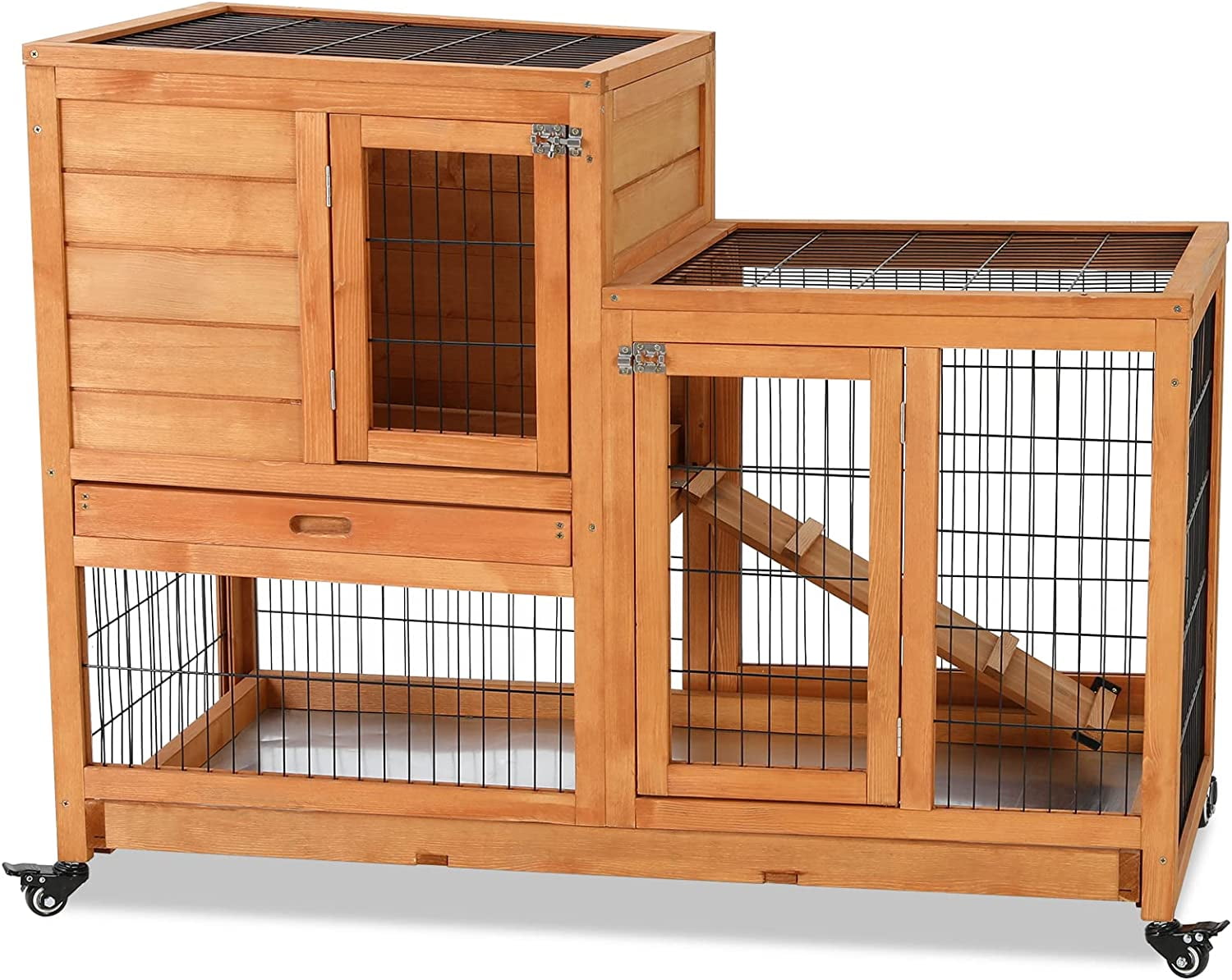 Esright 43” Rabbit Hutch Rabbit Cage Outdoor Wooden Bunny House with Ventilation Door Animal Enclosure 