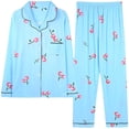 thumbnail image 2 of Guieoi Pajamas Sets for Women 2pc Women Casual Loose Printed Button Trundown Collar Long Sleeved Cardigan Pants Pajama Sets Blue S, 2 of 4