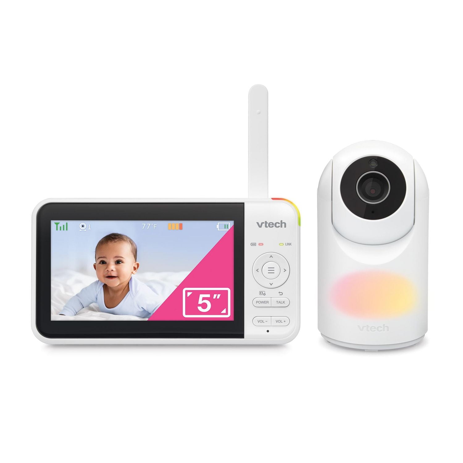VTech VM5267 Monieur de bébé vidéo de 5 po avec panoramique et inclinaison, veilleuse - blanc