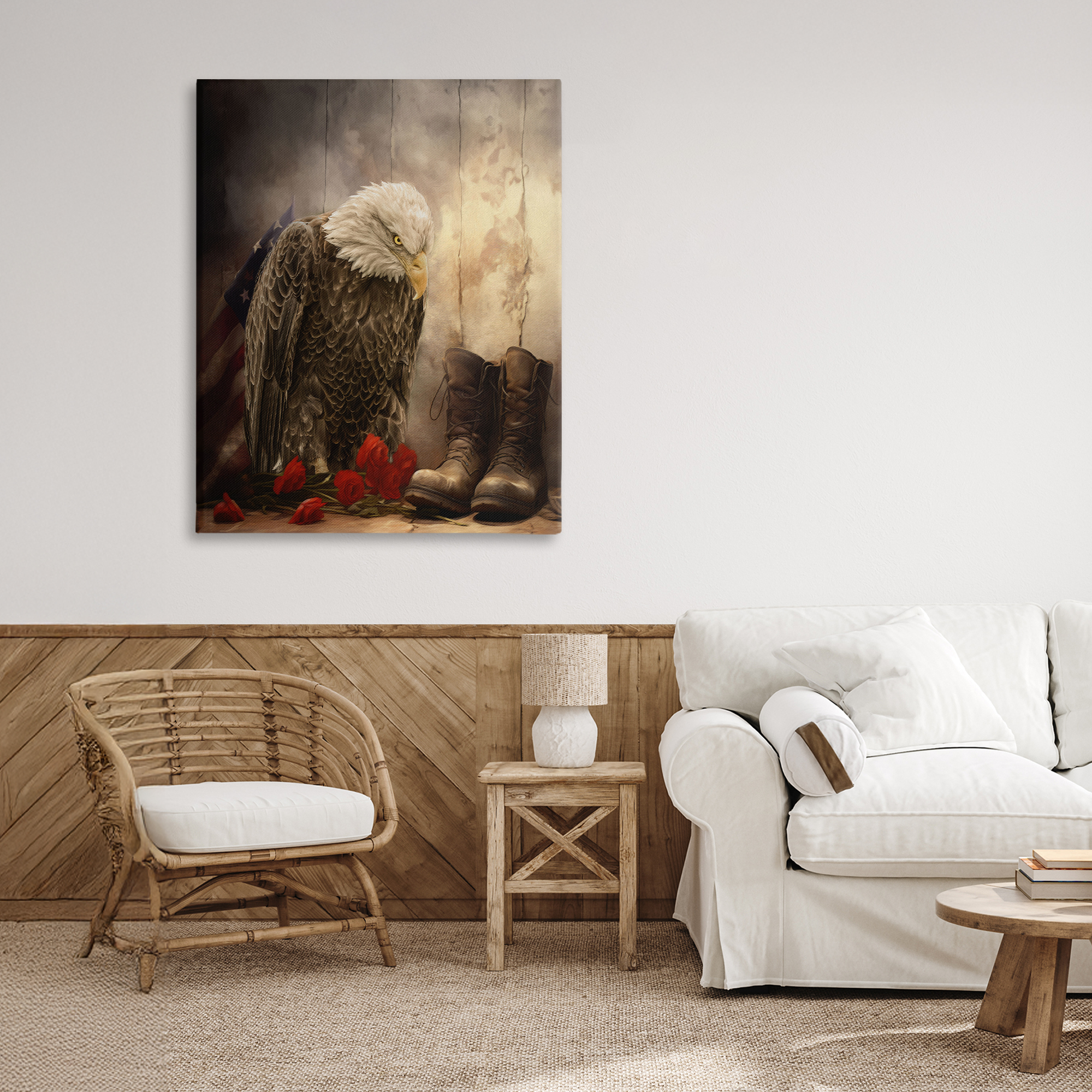 Stupell Industries Solemn Memory Eagle & Roses Canvas Wall Art design by Kelley Parker, 40 x 30