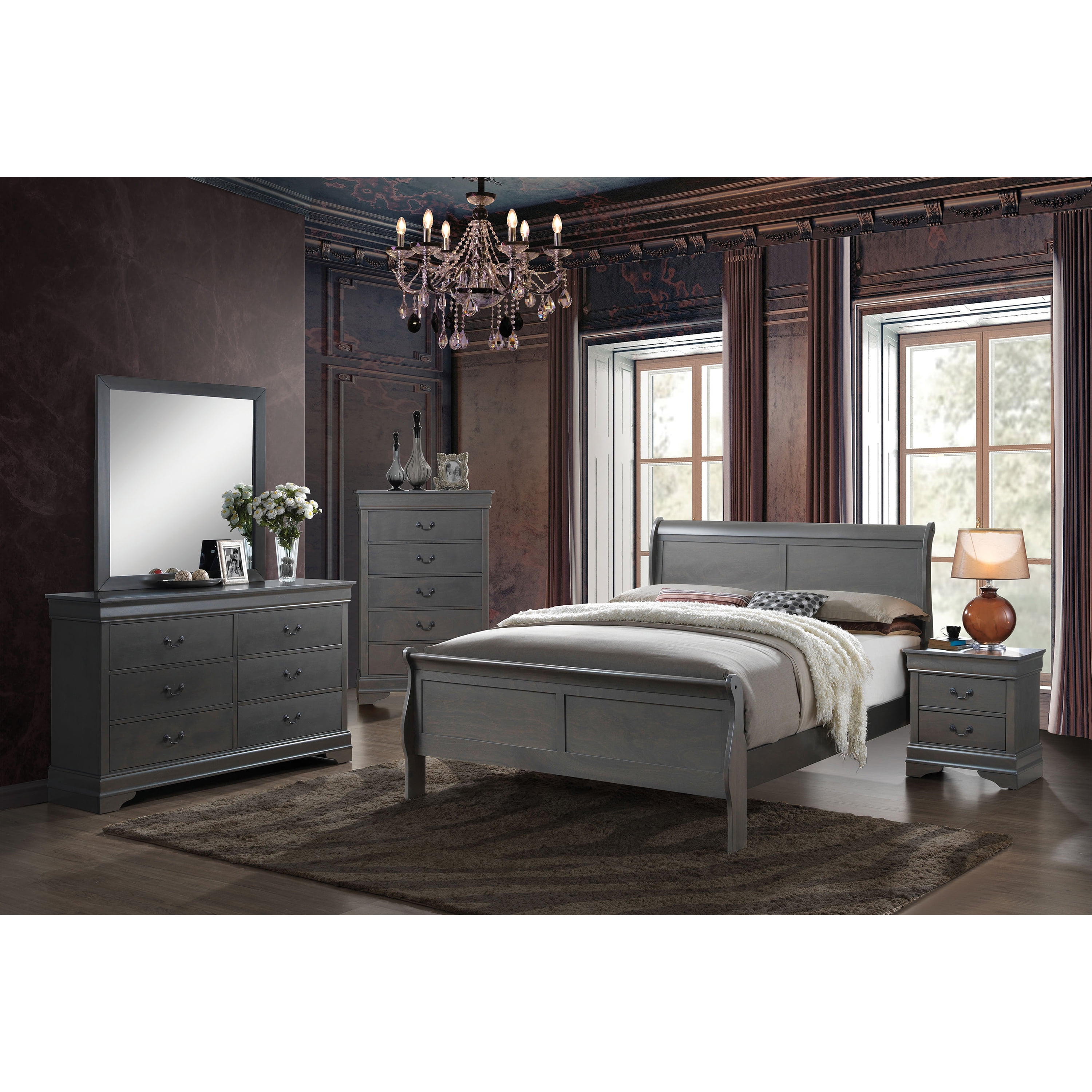 Furniture of America Claudet Wood Panel Bed, Queen, Cherry