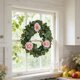 thumbnail image 5 of Corona de plantas artificiales con rosas para puerta de entrada | Decoración de pared para interiores y exteriores de 42 cm, ideal para todo el año | Arreglo floral rosa, blanco y rojo para el hogar, 5 of 6