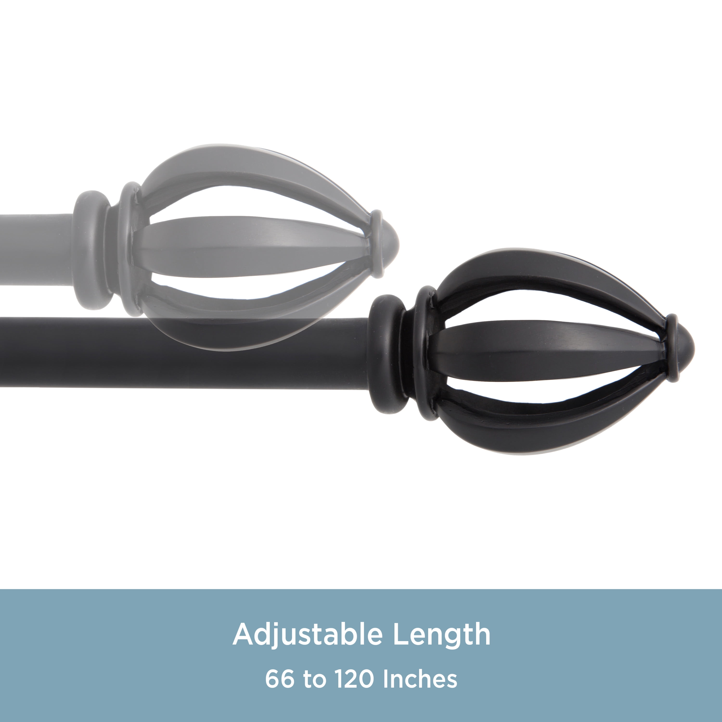 Kenney Lucas 3/4" Standard Decorative Window Curtain Rod, 66-120", Black