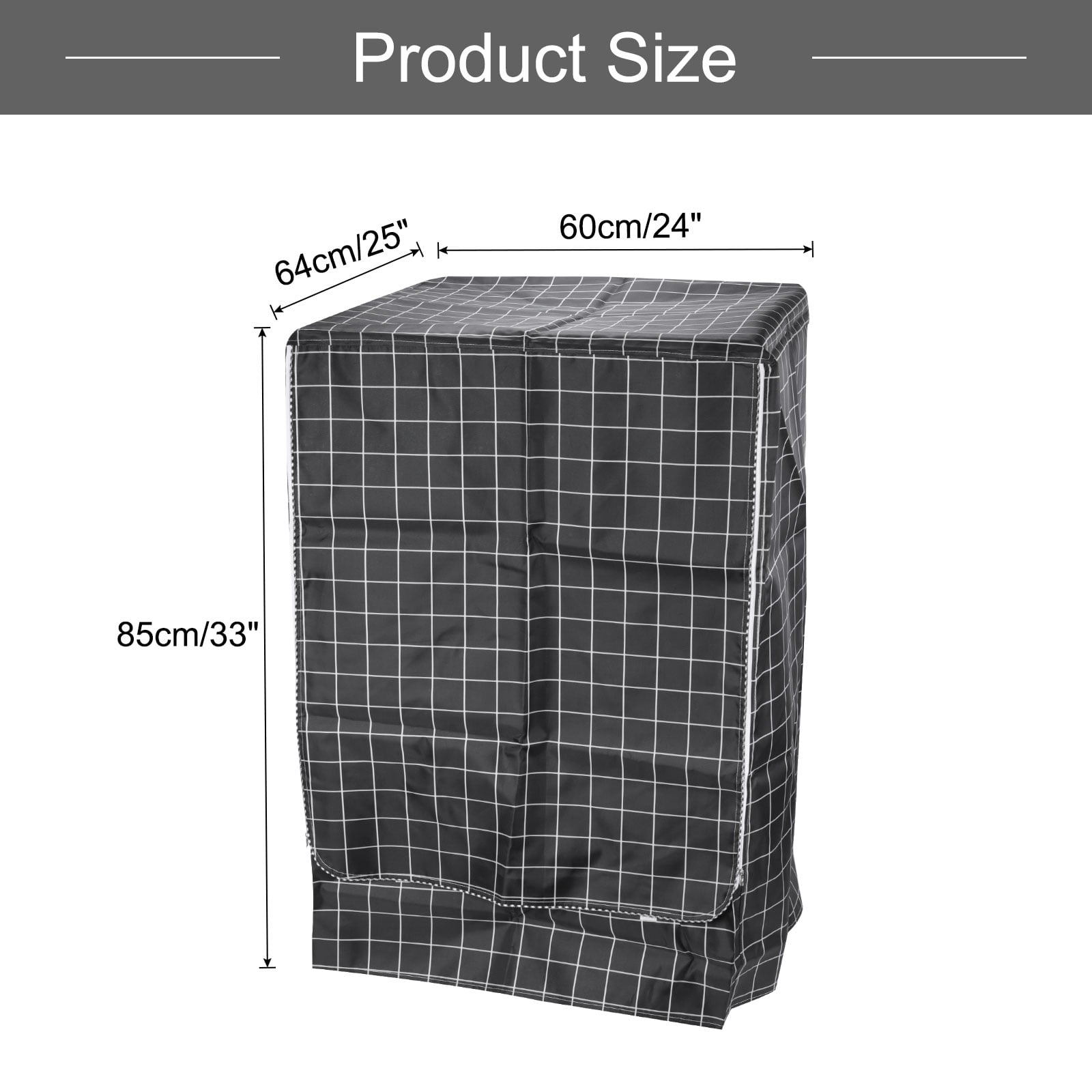 Uxcell Washer Cover Dustproof, Front Load Washing Machine Cover, 24Wx25Dx33H Inch Black Grid Waterproof Cover for Washer