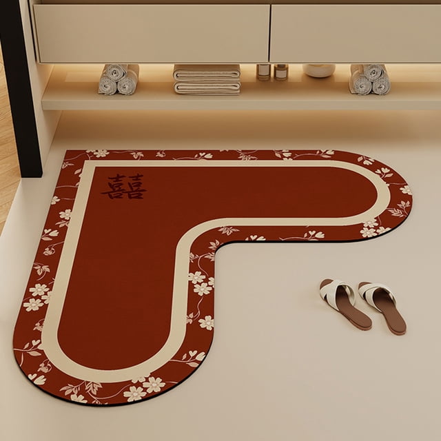 TIMIFIS Tapis de Salle de Bain Rouge Tapis de Sol de Salle de Bain en Forme de L Absorbant l'Eau Antidérapant Tapis de Bain pour Entrée de Salle de Bain