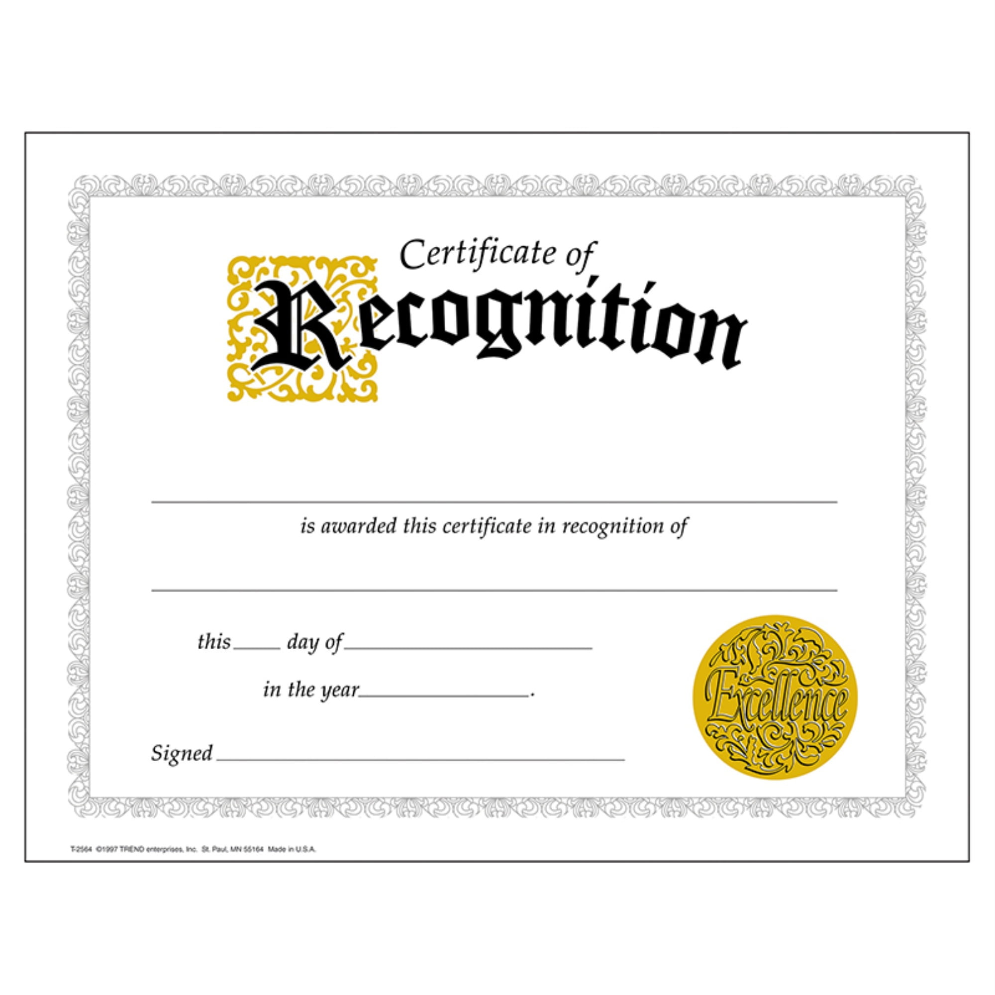 Gold Border Classic Design Pack of 15 Certificate of Appreciation 