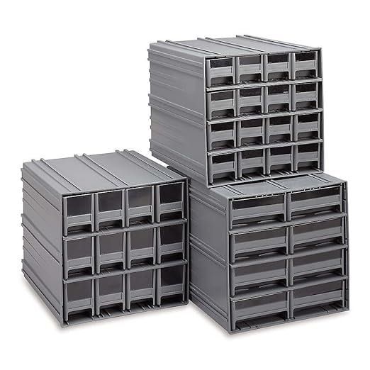 Quantum Storage Systems QIC-8224IV Interlocking Part Organizer 11" H x 12" W x 12" D with 10 Ivory Bins Multi-Sizes