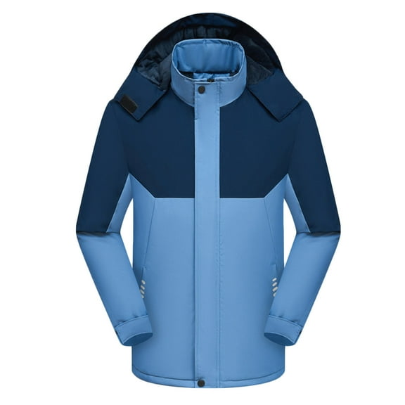 hlysgo Men's Parka Jackets with Hood Big and Tall Full Zip Windproof Winter Coats Warm Sherpa Fleece Lined Outdoor Hiking Windbreaker Jacket Sky Blue L