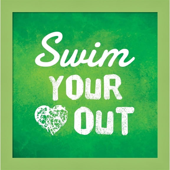 Great Art Now Swim Your Heart Out - Green by Sports Mania, Framed Wall Art, 14W x 14H