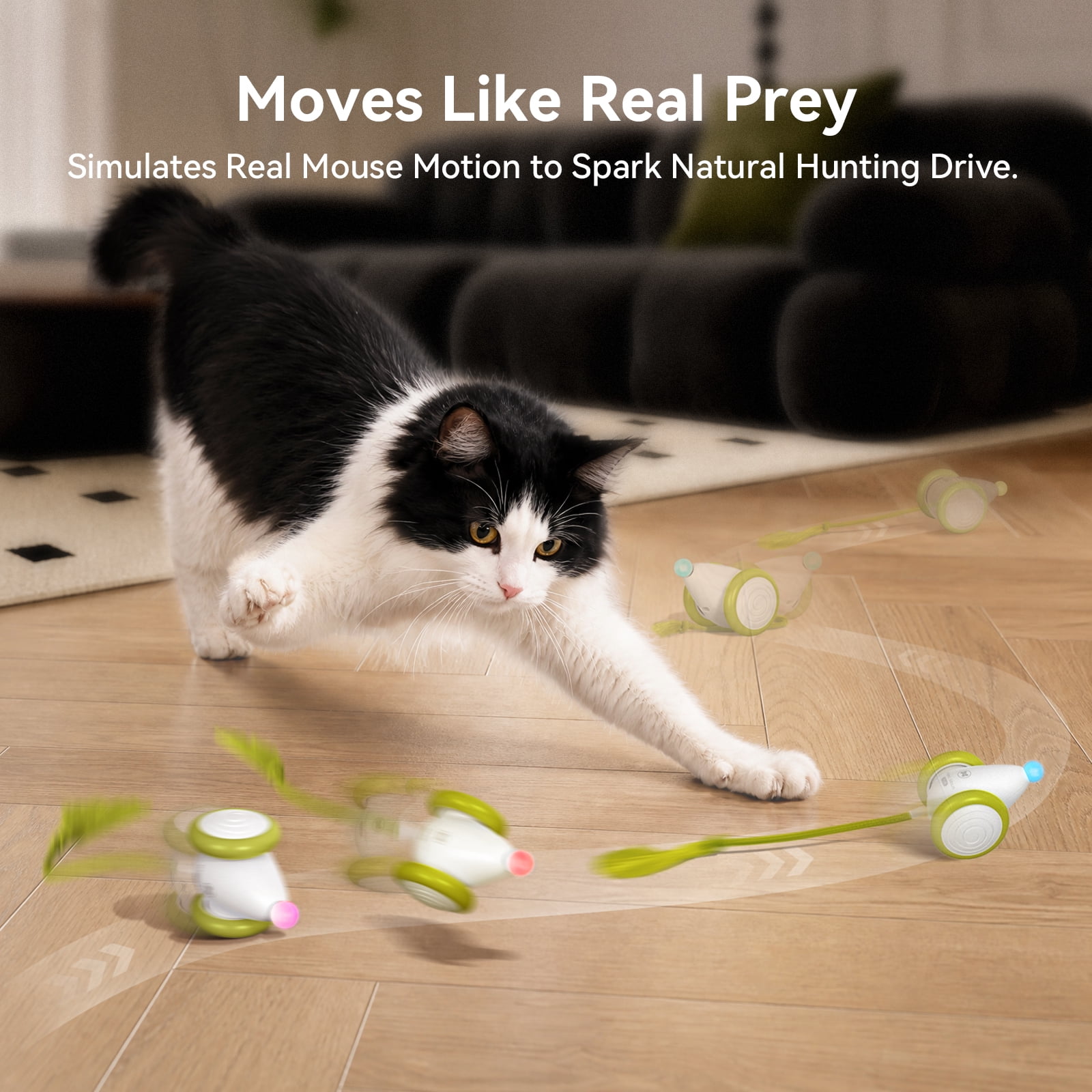 Cheerble Wicked Mouse Neo Automatic Interactive Cat Toy with Tail & LED Light, Apple Green