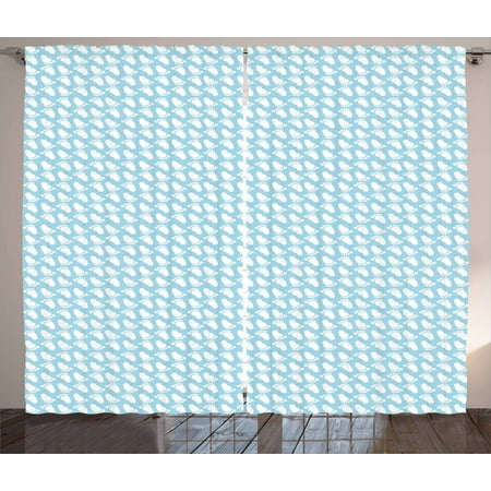 Baby Curtains 2 Panels Set, Diagonal Footprint Pattern Newborn Children Themed Illustration Happy Moments, Window Drapes for Living Room Bedroom, 108W X 63L Inches, Pale Blue White, by