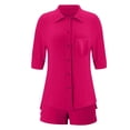 thumbnail image 4 of YHAJDS Womens Casual Outfit 2 Piece Set Short Sleeve Collar Top High Waist Drawstring Shorts Suit, 4 of 5
