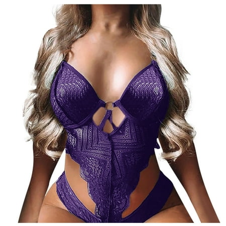 

YDKZYMD Women s Multicolor Bra and Panty Lace Hollow Out One Piece Suit Nightdress Snap Crotch Sexy Large Lingerie 1 Piece Plus Size