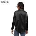 thumbnail image 2 of Dinheiro Blusa de Trabajo Formal con Botones y Manga Larga de Seda de imitación de satén para Mujer - Negro,Negro,XL,, 2 of 6