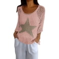 thumbnail image 2 of Womens Crochet Tops 3/4 Sleeve Hollow Out Swim Cover Up 2025 Beach Bikini Swimsuit Summer Tunic Top Knit Tops Bikini Swimsuit Cover Up Women's Spring Summer Crochet Hollow Out 3/4 Sleeve Pullover Loo, 2 of 5