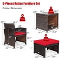 thumbnail image 2 of Gymax 5PCS Rattan Patio Furniture Set Chair & Ottoman Set w/ Red Cushions, 2 of 6