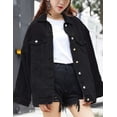 thumbnail image 4 of GHSDFBB Women's Oversized Mid Long Denim Jacket Jean Biker Coat, 4 of 6